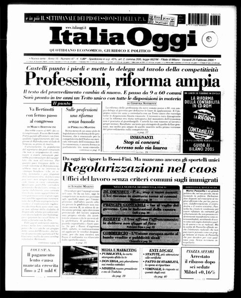 Italia oggi : quotidiano di economia finanza e politica